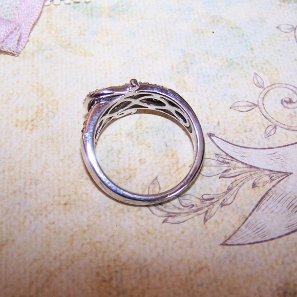 Vintage Sterling Silver Lab Diamond Buckle Ring - Size 8 - Picture 10 of 10